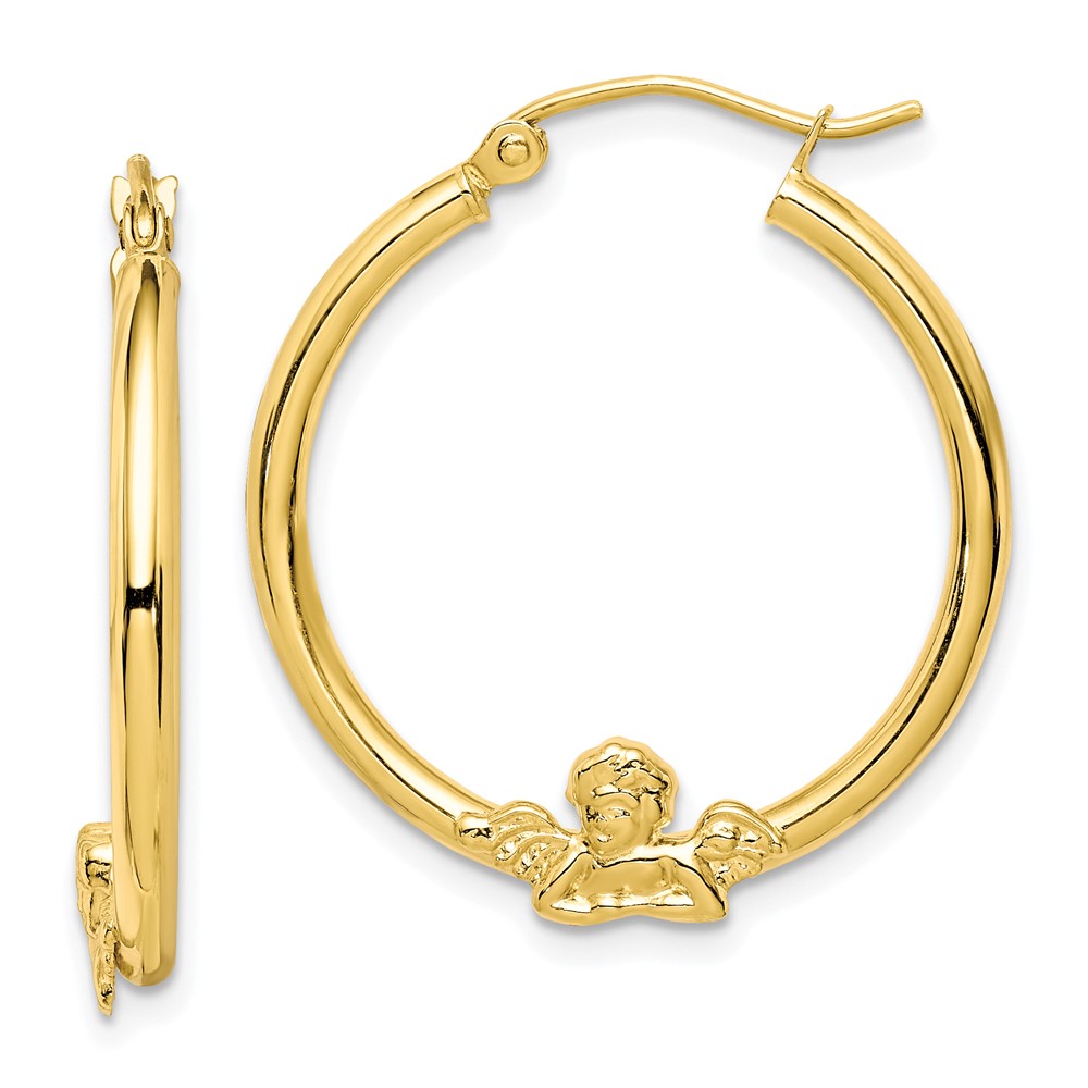 10ER151 10K Yellow Gold Angel Hoop Earrings