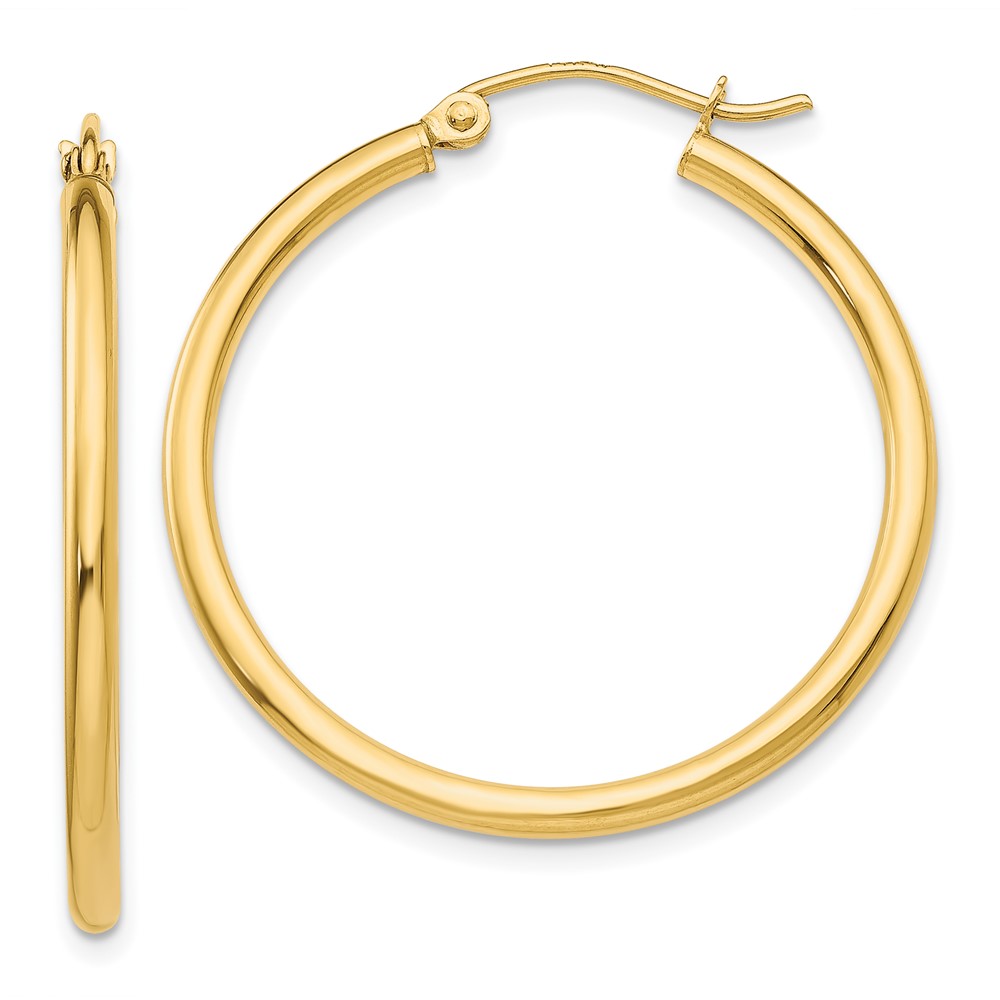 10T914 10K Yellow Gold Polished 2 mm Tube Hoop Earrings