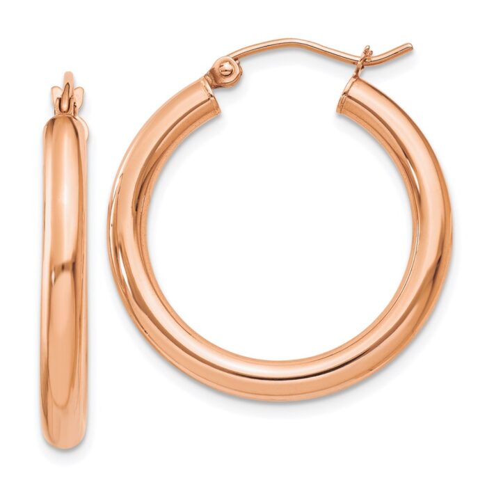 10T995 10K Rose Gold Polished 3 mm Hoop Earrings