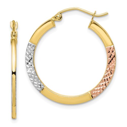 10TC340 2.5 x 25 mm 10K White & Rose Rhodium DC Hoop Earrings