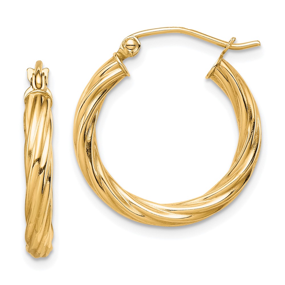 10TC384 10K Yellow Gold Polished 3 mm Twisted Hoop Earrings