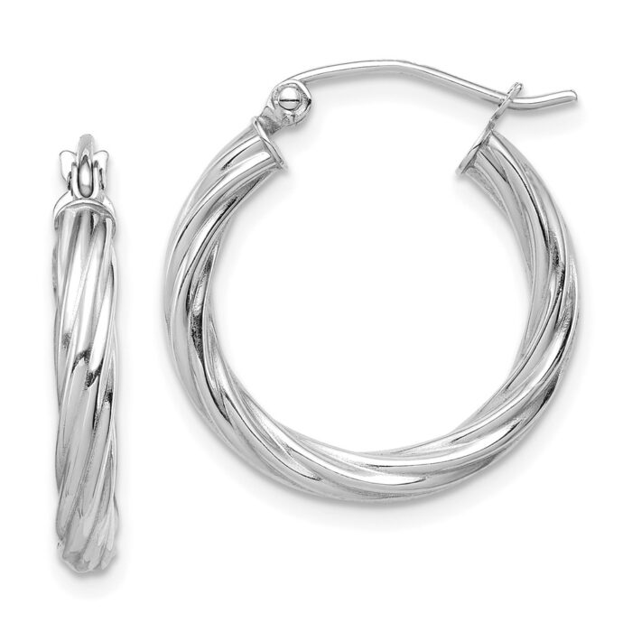 10TC385 10K White Gold Polished 3 mm Twisted Hoop Earrings