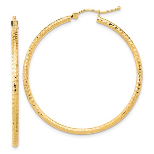 10TC396 10K Yellow Gold Diamond-Cut 2 mm Round Tube Hoop Earrings