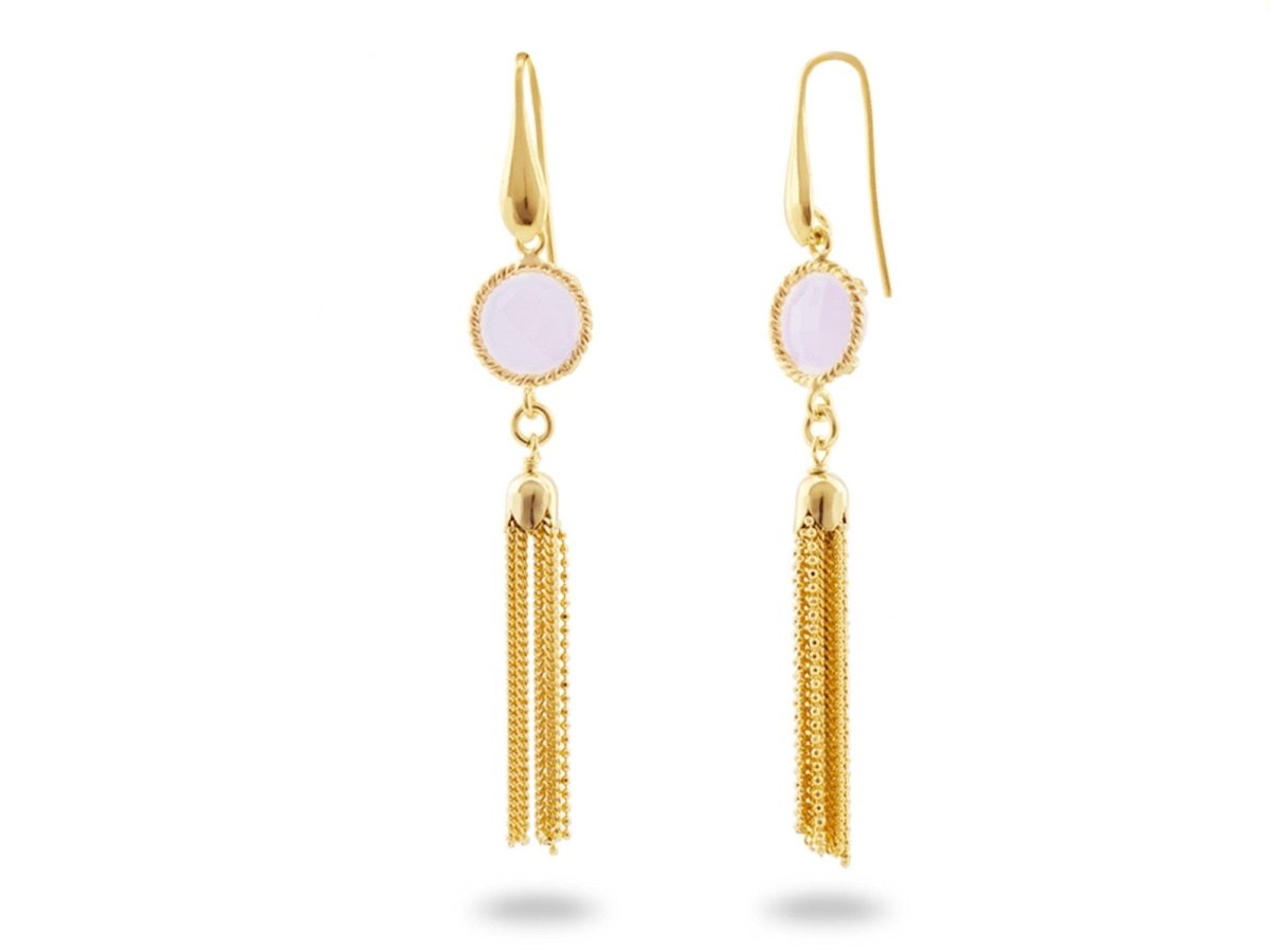 125600P Rose Crystal Gold Tassel Earrings in Sterling Silver