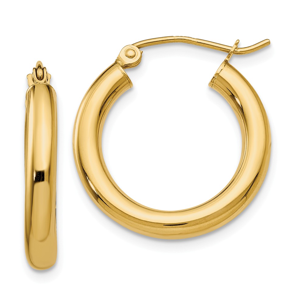 3 x 20 mm 14K Yellow Gold Light Tube Hoop Earrings, Pair