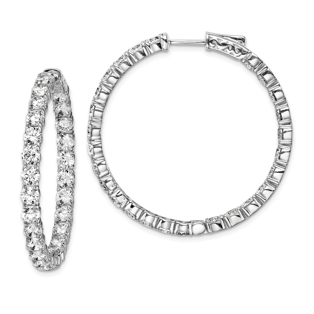 35 mm Sterling Silver Rhodium-Plated CZ In & Out Hinged Hoop Earrings - Polished