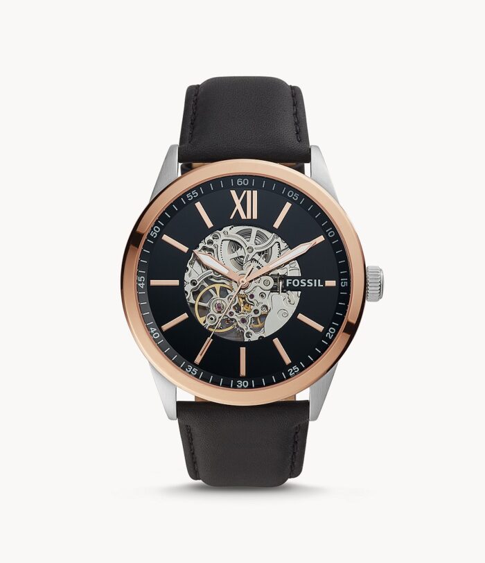 48Mm Flynn Automatic Black Leather Watch