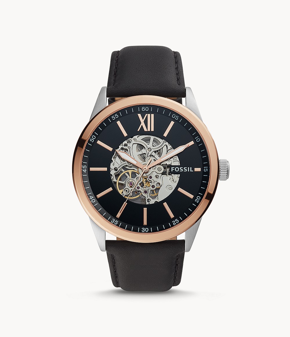 48Mm Flynn Automatic Black Leather Watch