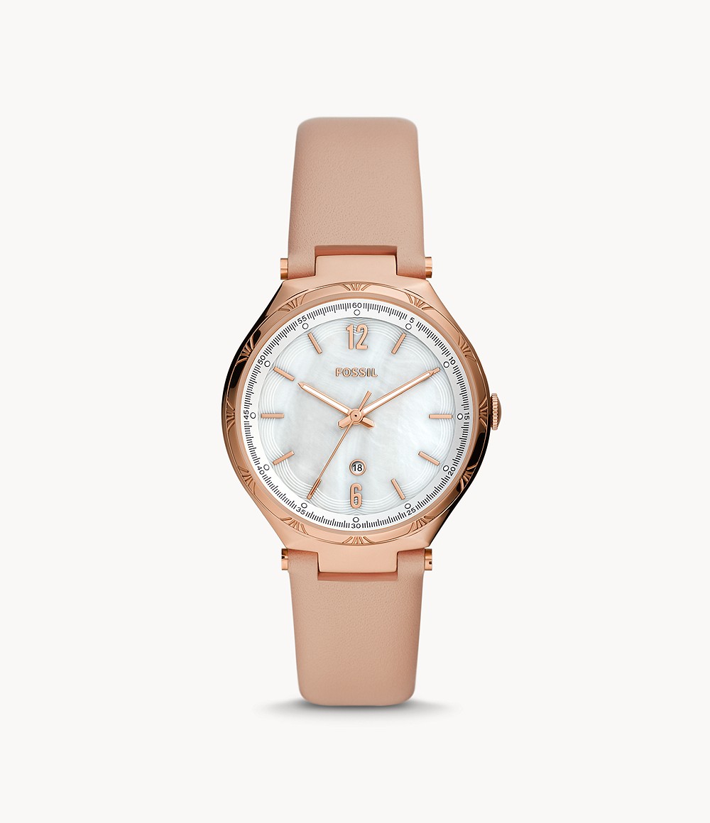 Ashtyn Three-Hand Date Pink Leather Watch