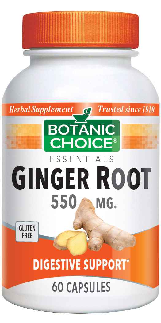 Botanic Choice Ginger Root Capsules 550 mg - Digestive Support Supplement - 60 Capsules