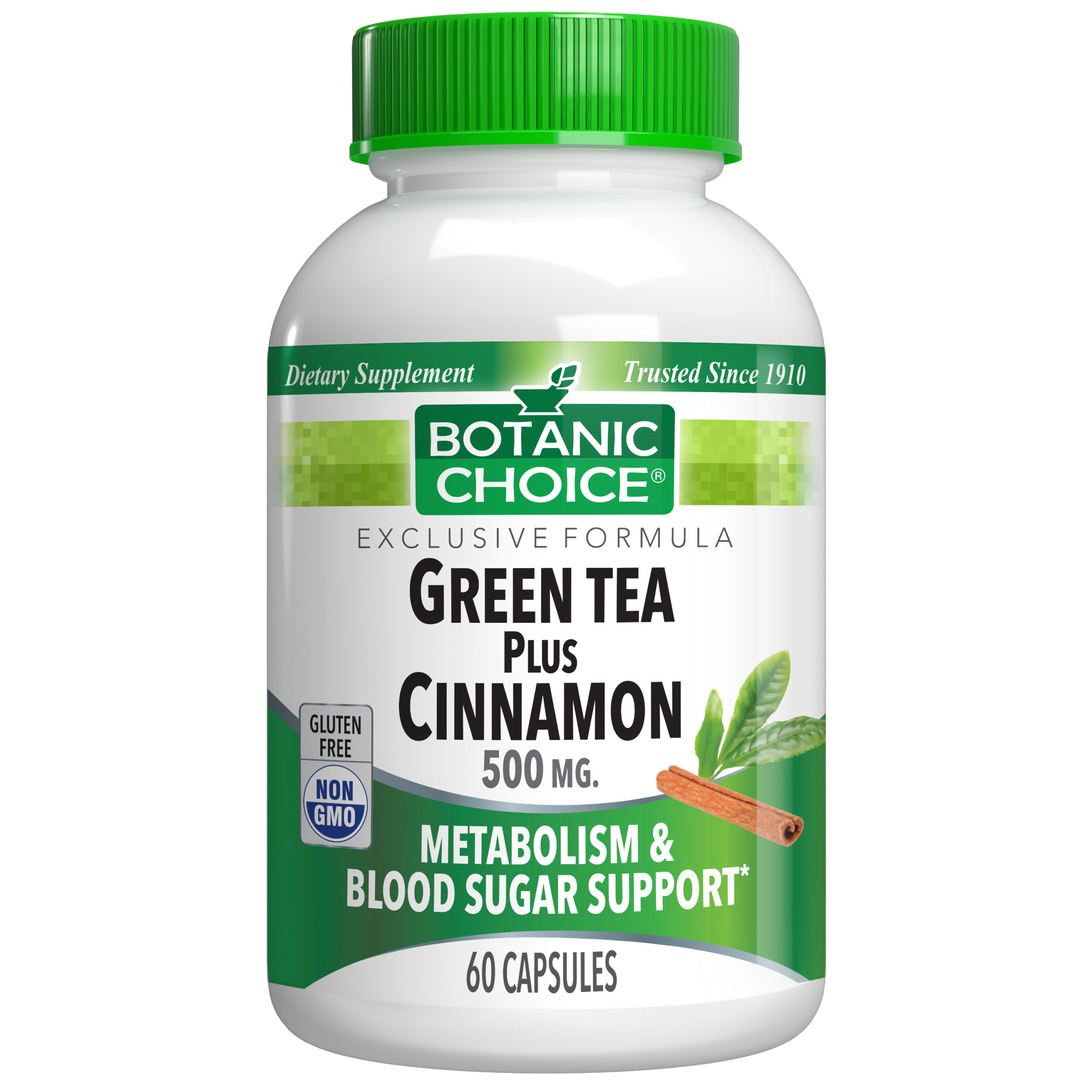 Botanic Choice Green Tea Plus Cinnamon - Weight Loss & Blood Sugar Support Supplement - 60 Capsules