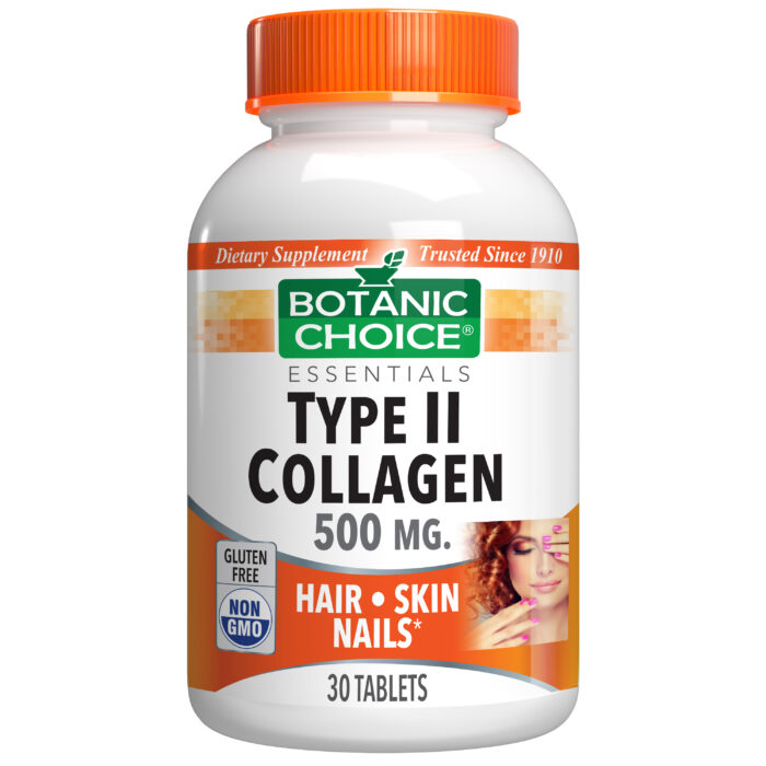 Botanic Choice Type II Collagen Tablets 500 mg - Hair & Skin & Nails Support Supplement - 30 Tablets