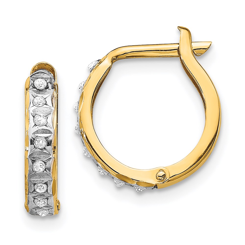 DF177 14K Yellow Gold Diamond Fascination Round Hinged Hoop Earrings