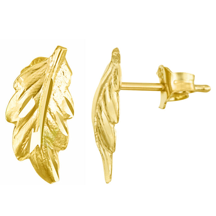 ER-1182 14K Yellow Gold Feather Shaped Earring Studs