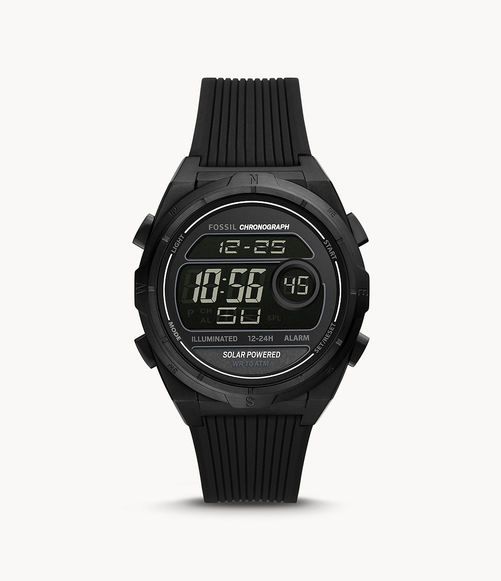 Everett Solar-Powered Digital Black Silicone Watch