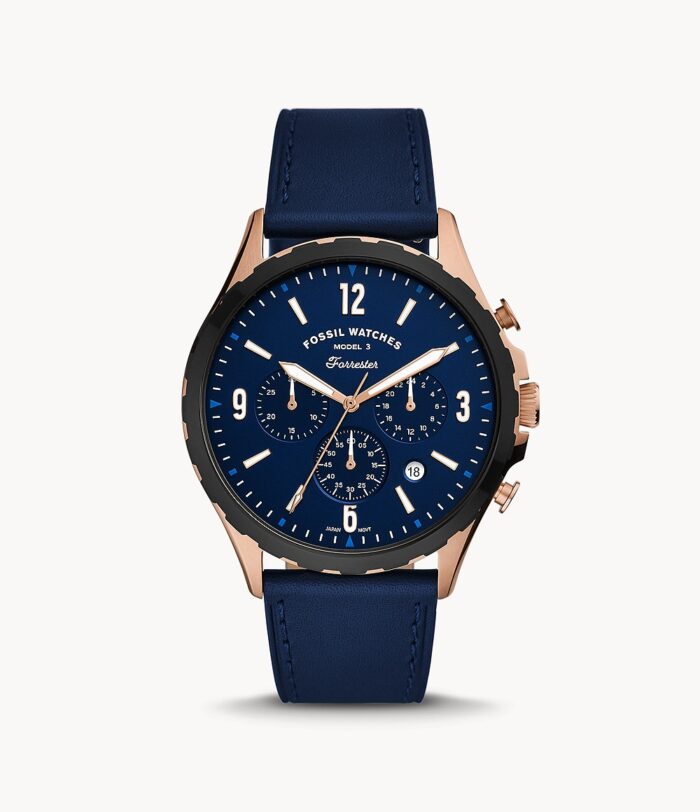 Forrester Chronograph Navy Leather Watch