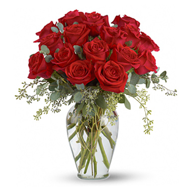 Full Heart Red Roses Vase