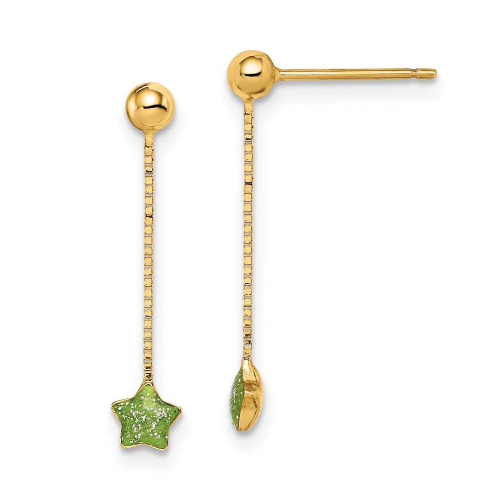 GK1017 14K Yellow Gold Madi K Enameled Star Chain Dangle Post Earrings