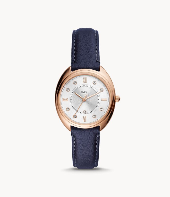 Gabby Three-Hand Date Navy Leather Watch