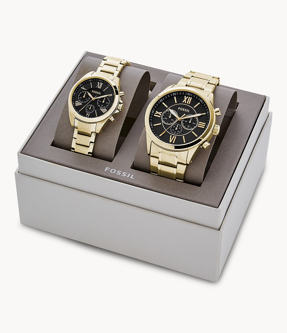 His And Her Chronograph Gold-Tone Stainless Steel Watch Gift Set Jewelry