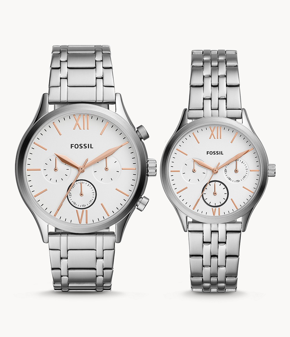 His And Her Fenmore Midsize Multifunction Stainless Steel Watch Gift Set jewelry