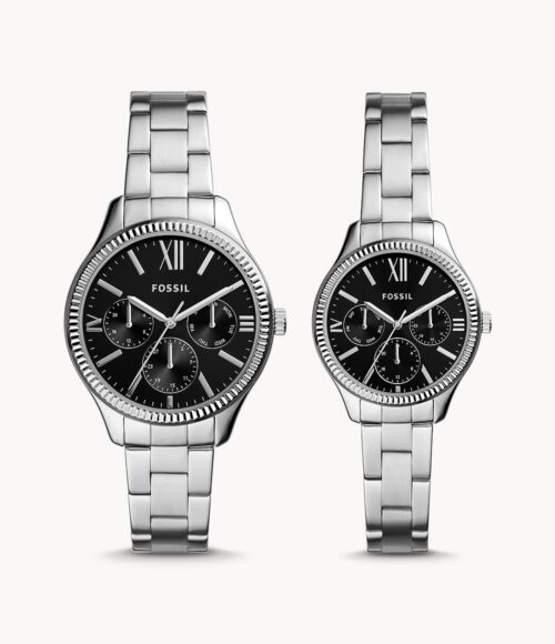 His And Her Multifunction Stainless Steel Watch Set