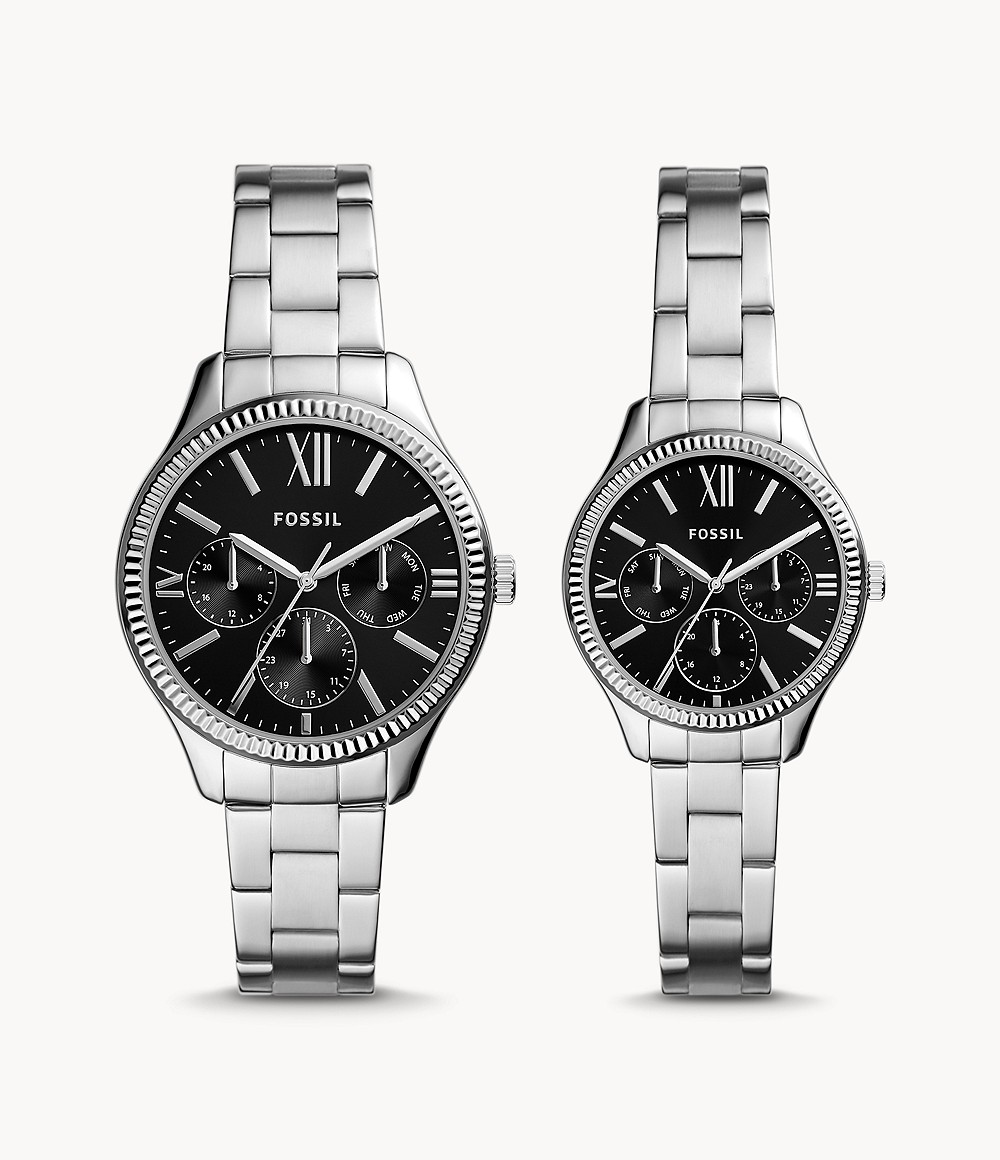 His And Her Multifunction Stainless Steel Watch Set