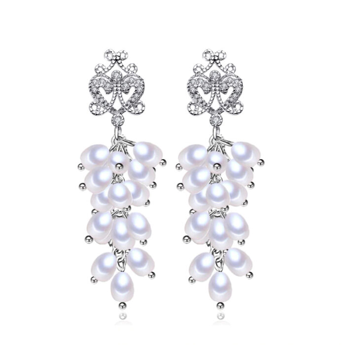 MDS210053 Teardrop White Freshwater Pearl Chandelier Drop & Dangle Earrings in 0.925 White Sterling Silver