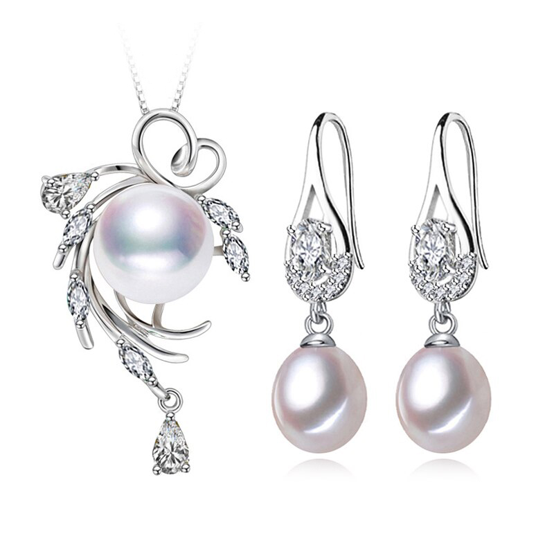 MDS210079 Multi White Freshwater Pearl Drop, Dangle Dreamcatcher Earrings & Pendant Set in 0.925 White Sterling Silver