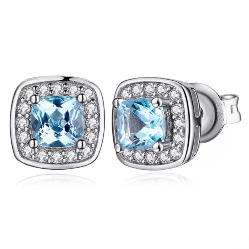 MDS210111 0.8 CTW Cushion Blue Topaz Stud Earrings in 0.925 White Sterling Silver