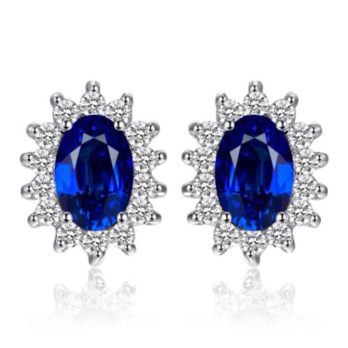 MDS210120 Oval Blue Nano Sapphire Stud Earrings in 0.925 White Sterling Silver