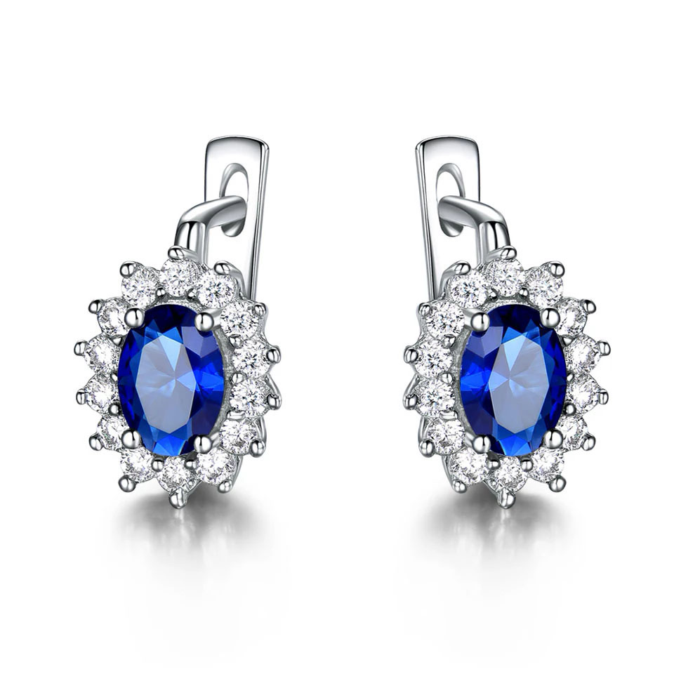 MDS210244 Oval Blue Nano Sapphire Dangle & Drop Earrings in 0.925 White Sterling Silver