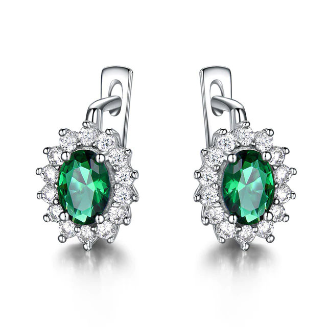 MDS210245 Oval Green Nano Emerald Dangle & Drop Earrings in 0.925 White Sterling Silver