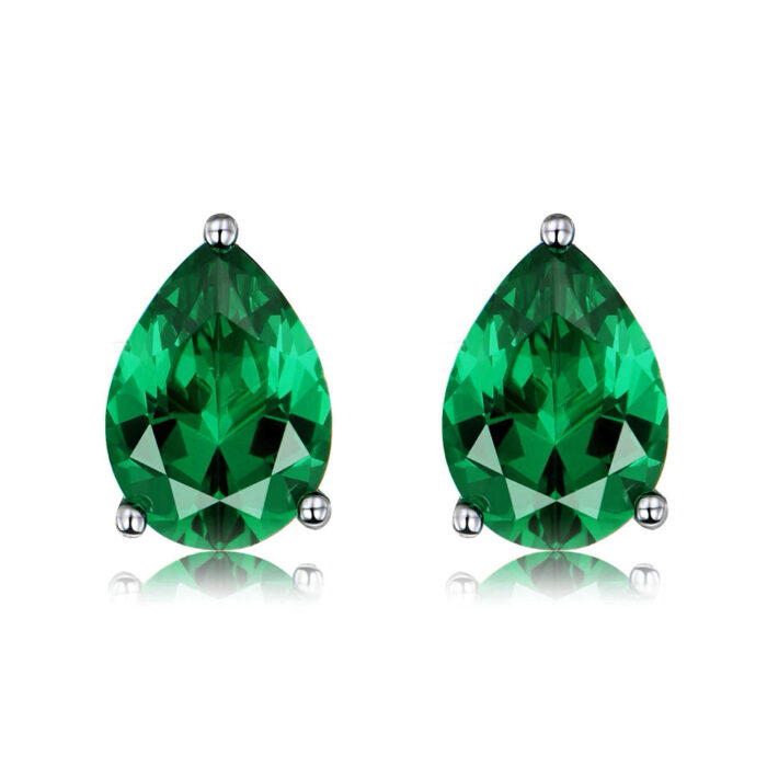 MDS210266 Pear Green Nano Emerald Stud Earrings in 0.925 White Sterling Silver