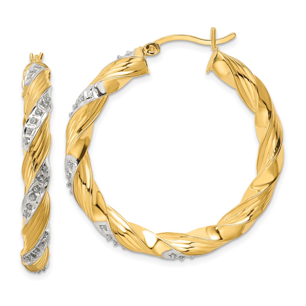 QDF194 Sterling Silver Gold-Plated Diamond Mystique Twisted Hoop Earrings