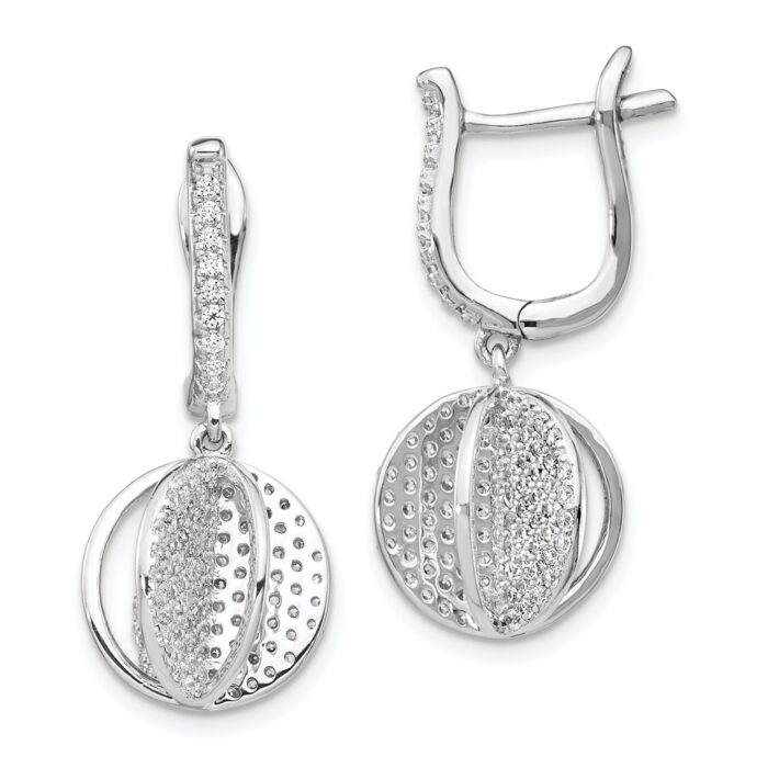 QE15439 Sterling Silver CZ Sphere Leverback Earrings