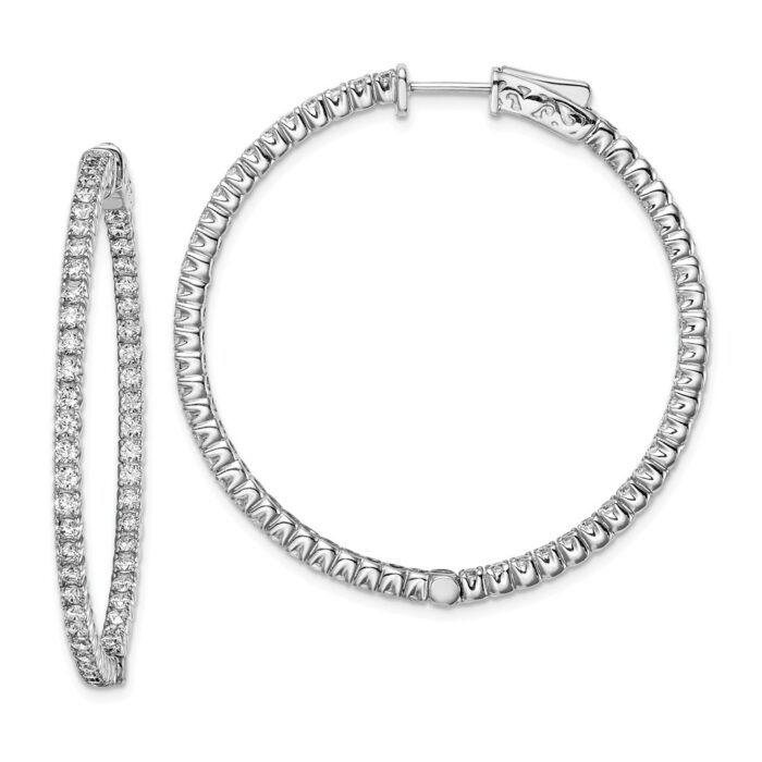 QE7948 Sterling Silver Rhodium-Plated CZ In & Out Hinged Hoop Earring, Polished