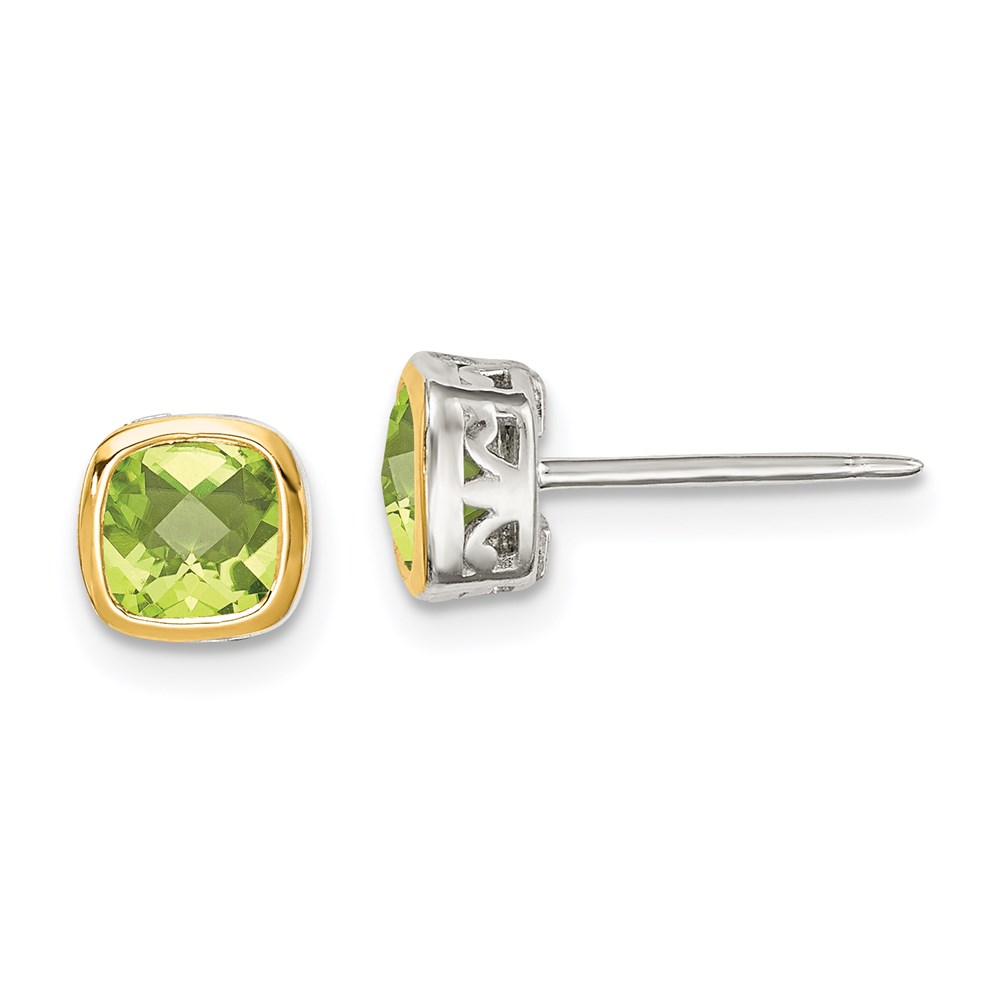 QTC1731 Sterling Silver with 14K Accent Peridot Square Stud Earrings