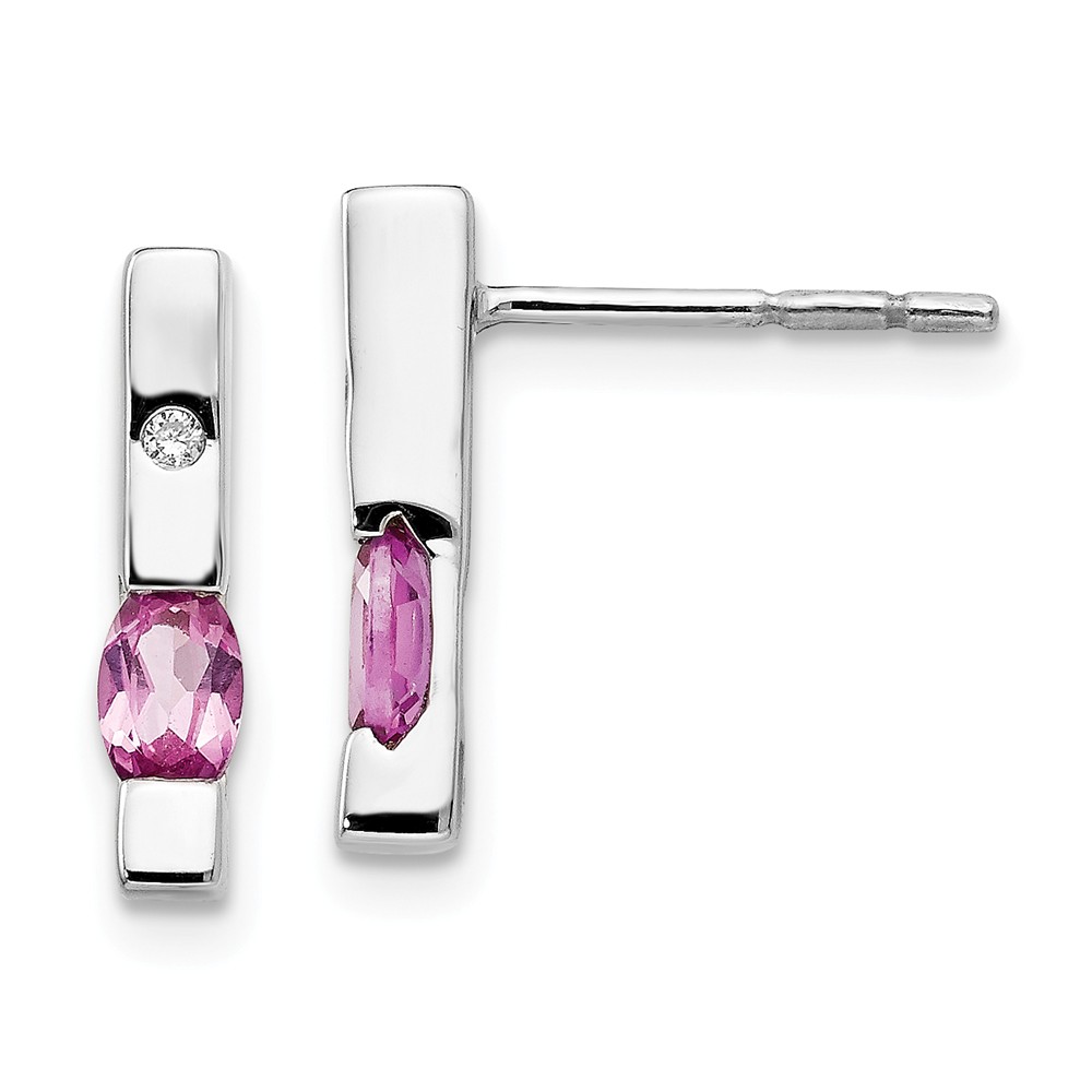 QW210 Sterling Silver 0.02 CT Diamond & Pink Topaz Earrings, Polished