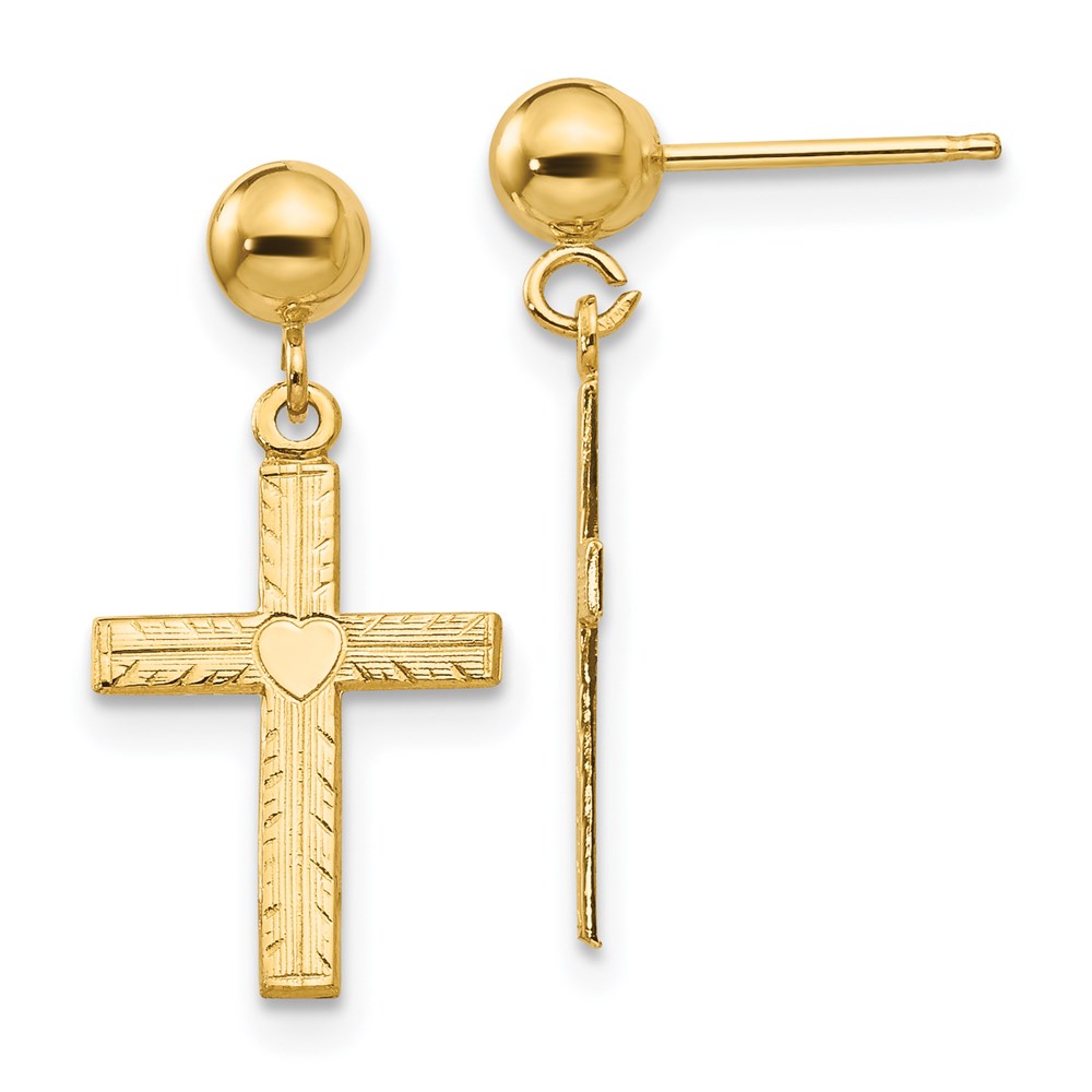 REL173 14K Yellow Gold Polished & Satin Cross Dangle Earrings