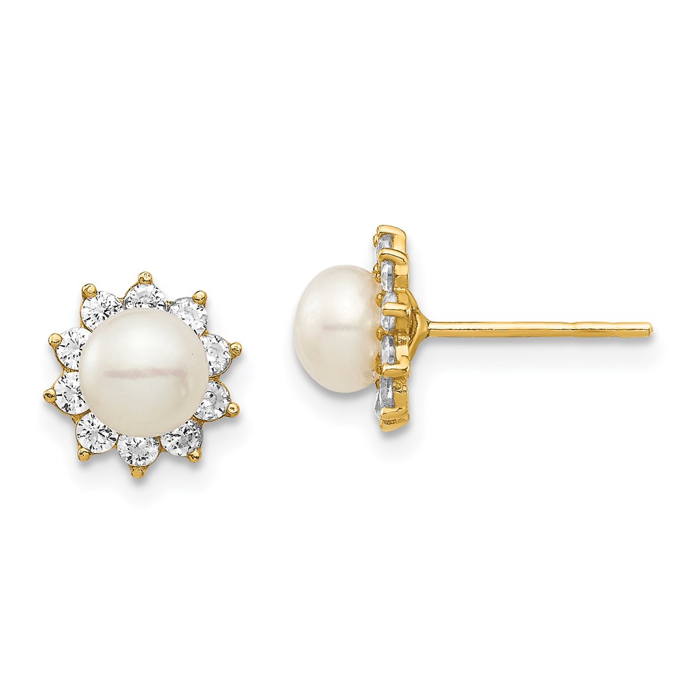 SE2955 14K Madi K 5-6 mm White Button Freshwater Cultured Pearl CZ Post Earrings