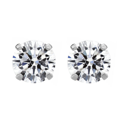 ST-0531 14K White Gold Cubic Zirconia 7 mm Solitaire Screwback Earring Studs
