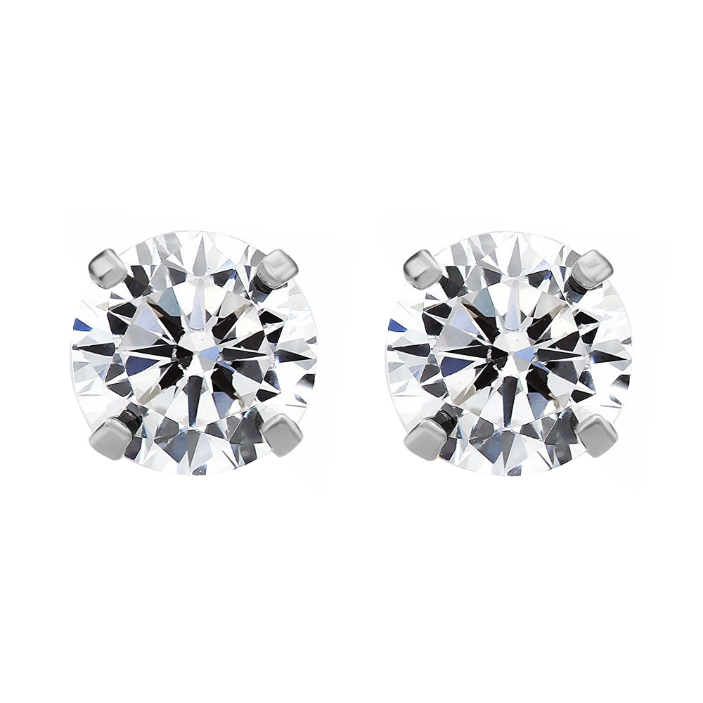 ST-0531 14K White Gold Cubic Zirconia 7 mm Solitaire Screwback Earring Studs