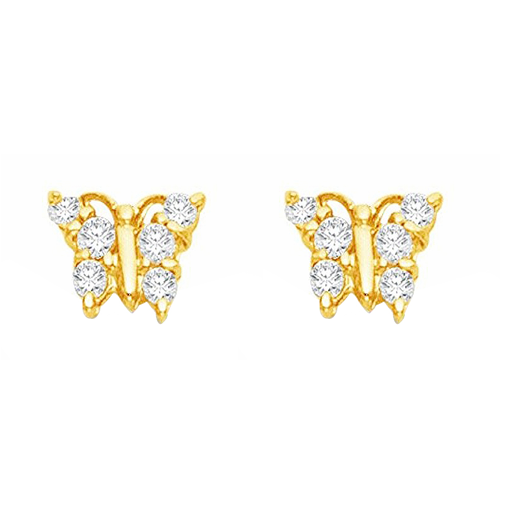 ST256 7 x 5 mm 14k Yellow Gold Cubic Zirconia Butterfly Screw-back Stud Earrings