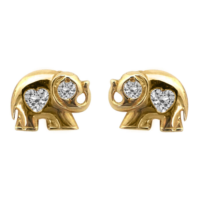 ST273 9 x 6 mm 14k Yellow Gold Cubic Zirconia Elephant Screw-back Earring Studs