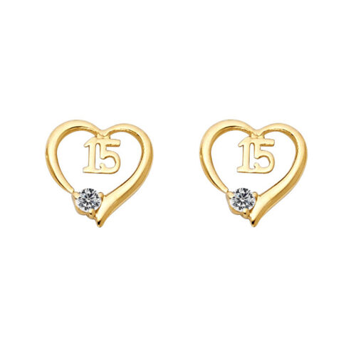 ST312 10 x 10 mm 14k Yellow Gold Cubic Zirconia Heart Screw-back Earring Studs