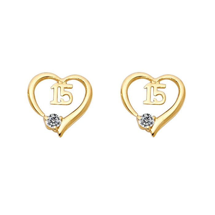 ST312 10 x 10 mm 14k Yellow Gold Cubic Zirconia Heart Screw-back Earring Studs