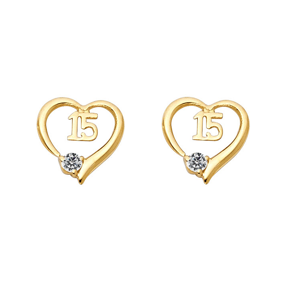 ST312 10 x 10 mm 14k Yellow Gold Cubic Zirconia Heart Screw-back Earring Studs