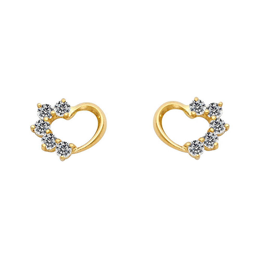 ST317 8 x 7 mm 14k Yellow Gold Cubic Zirconia Heart Screw-back Earring Studs