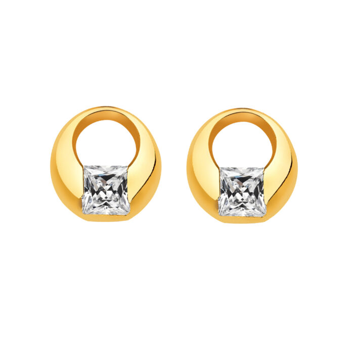 ST348 7 x 7 mm 14k Yellow Gold Cubic Zirconia Round Screw-back Earring Studs